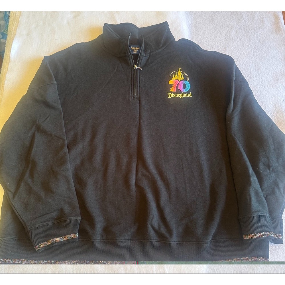 Disney Disneyland Mens 70th Anniversary Black Quarter Zip Sweatshirt 2X NWT